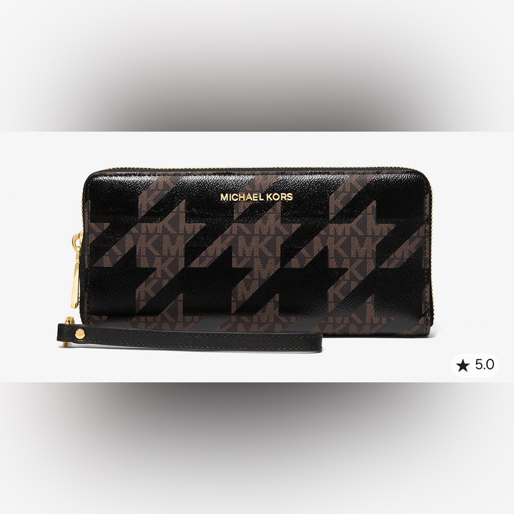 Michael Kors Large Houndstooth Logo and Leather Continental Wallet